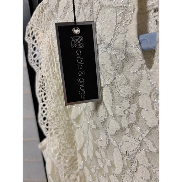 Cable & Gauge White Lace Mock Neck Ruffle Cap Sleeve Top Blouse X-Large NWT - Picture 6 of 9